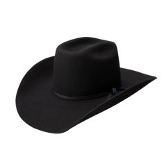 Style number: RW9TRD-CJ4207. Black western cowboy hat. 3X high quality wool construction. Black hat band with Cojo logo pin. Leather sweatband. Red satin lining. 4 5/8” brick crown. 4 1/4" brim.