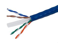 an orange, white and blue cable with two ends