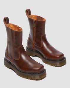 Amaayah Lo Leather Boots in Butterscotch | Dr. Martens Doc Marten Chelsea Boot, Dr Martens Shoe, 90s Boots, Chelsea Boots Heel, Patent Boots, Shoe Polish, Dr Martens Boots, Only Shoes, Brown Leather Boots