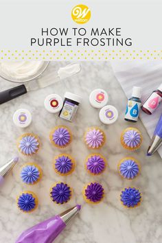 how to make purple frosting for cupcakes and cake decorating with piping tips