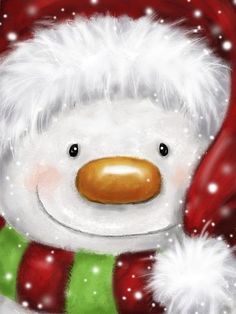 a snowman wearing a green and red scarf