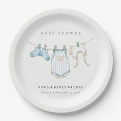 Cute Simple Blue Baby Boy Clothesline Baby Shower 8 paper plates Gender: unisex. Age Group: adult. Halloween Party Craft, Baby Shower Invites Neutral, Future Boy, Yellow Theme, Yellow Baby, Baby Yellow, Neutral Baby Shower, Paper Plates Party, Party Plates