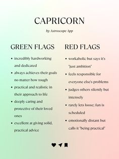 the words capricorn and green flags are shown in black on a white background