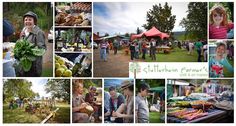 a collage of photos with people and food at an outdoor event in the park