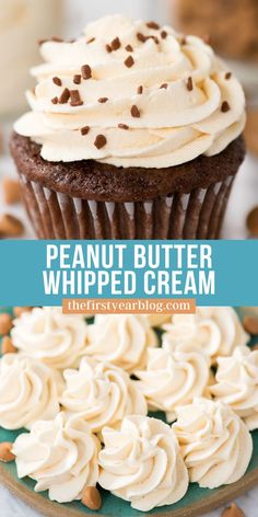 peanut butter whipped cream pin with text overlay Whipped Peanut Butter Icing, Dessert List, Dessert Favorites, Peanut Butter Whipped Cream, Peanut Butter Frosting Recipe, Whipped Peanut Butter, Icing Recipes, Frosting Recipes Easy