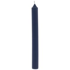 a blue candle on a white background with a black stick sticking out of the top