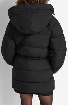 Keep out the cold with this channel-quilted jacket designed with a drawcord-toggle waist and faux-fur lined hood. Front zip closure Fixed hood Adjustable thumbhole cuffs Front zip pockets Drawcord-toggle waist Lined, with 100% polyester fill 50% wool, 40% polyester, 4% rayon, 4% acrylic, 2% viscose with 100% acrylic faux-fur trim Dry clean Made in China Fitted Functional Puffer Outerwear, Black Quilted Down Outerwear, Quilted Black Down Outerwear, Black Quilted Winter Parka, Quilted Black Parka For Winter, Quilted Black Winter Parka, Functional Quilted Jacket With Padded Collar For Winter, Black Hooded Puffer Quilted Jacket, Winter Black Quilted Down Jacket