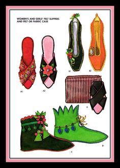 Vintage 1962- FELT SLIPPER COLLECTION-Sewing Pattern-Six Styles-Open Toe-Ballet-Booties Slippers-Felt Flower-Pom-Poms Trims-Case-Rare by FarfallaDesignStudio on Etsy Felted Slippers Pattern, Sewing Slippers, Pixie Boots, 1960s Patterns, Felt Slippers, Crafts Sewing Patterns, Bags Online Shopping, Wool Slippers, Felted Slippers