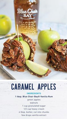 an advertisement for caramel apples on a plate