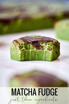 matcha fudge just the ingredients on top of each other with text overlay reading matcha fudge just the ingredients