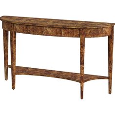 a wooden console table with two shelves on each side