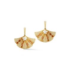 Brown, Yellow & White Diamond Fan Drop Earrings in Yellow Gold | Borsheims Single White Rose, Brown Gemstone, Pear Shaped Diamond, Gold Price, Free Gift Wrapping, Oval Diamond, Yellow And Brown, White Diamonds, White Rose