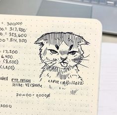 a notepad with a drawing of a cat on it