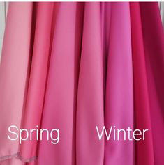 the words spring and winter are displayed in front of an image of pinks and purples