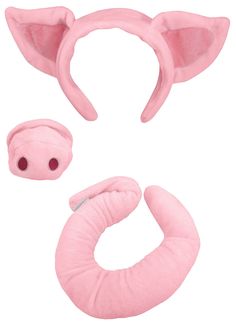 a pink pig costume with ears, nose and eye ring on a white background in the shape of a cat