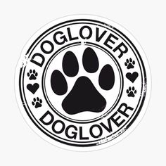 a black and white sticker with an image of a dog's paw in the center