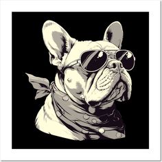 a black and white drawing of a dog wearing sunglasses