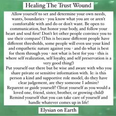 a green background with the words,'healing the trust wound allow yourself to set and determine your own needs,