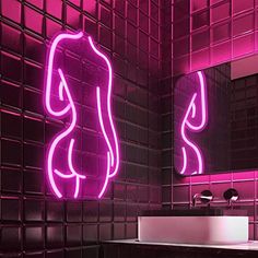 led-neon-roxo-pra-banheiro-feminino Neon Light Room Aesthetic, Pink Bar Aesthetic, Hot Room Aesthetic, Pink Neon Lights Aesthetic, Neon Bar Aesthetic, Led Sign Aesthetic, Led Wall Design, Party Room Ideas, Neon Lights Bar