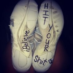 someone has written their shoes with words on them