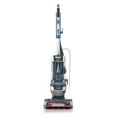 a blue and silver vacuum on a white background