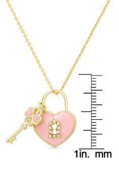 Charming heart and lock pendants are suspended from an elegant chain plated in 18-karat gold. Adult supervision strongly recommended; jewelry presents choking hazard and should be removed when infant or small child is unattended 14" length; 2" extender; 5/8"W x 3/4"L pendant Lobster clasp closure 18k-gold plate/enamel Imported Kids' Wear Item ships in a gift box Lock Jewelry For Valentine's Day Gift, Valentine's Day Gift Jewelry With Lock, Heart-shaped Gold Jewelry With Lock, Gold Jewelry With Heart-shaped Lock, Heart-shaped Lock Jewelry For Valentine's Day, Heart-shaped Lock Necklace Gift, Strawberry Soda, Cute Beads, Lock Pendant