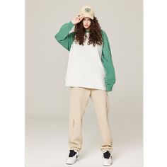 Unisex Color Block Embroidery Long-Sleeved Pullover T-Shirt - graphictee.co Oversized Casual Top With Letter Embroidery, Casual White Top With Letter Embroidery, White Casual Sweatshirt With Letter Embroidery, Casual Crew Neck Top With Letter Embroidery, Casual Relaxed Fit Tops With Letter Embroidery, Spring Casual T-shirt With Ribbed Cuffs, Long Sleeve Tops With Letter Embroidery For Streetwear, Cotton Long Sleeve Tops With Letter Embroidery, Green Relaxed Fit Top With Letter Embroidery