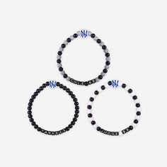 A whole new way to rep the team in style is here. Step up your fan fashion sense with this Aaron Judge & Gerrit Cole New York Yankees 3 Pack Player Beaded Friendship Bracelet. These matching friendship bracelets have an all-over team-colored design and team logo displays, which makes them the perfect way to show your support for the New York Yankees on gamedays and every day in between. Every bead bracelet design is the perfect addition to your outfit, whether you’re heading to the game, watchin Casual Personalized Name Bracelet, Casual Stretch Bracelet With Letter Print, Casual Black Wristband With Letter Beads, Game Day Black Wristband With Letter Beads, Casual Jewelry With Letter Print Round Beads, Casual Jewelry With Letter Print On Round Beads, Casual Game Day Wristband With Letter Beads, Casual Black Beaded Name Bracelet, Personalized Black Sporty Bracelets