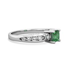 Elegant and exquisite, with an antique feel, this 14K White Gold {shape} lab emerald filligree ring is a classy choice for a classy woman. The filligree style was very popular in France from the 17th Century to the late 19th Century and here is a perfect example of why- the band on this ring is stunning, with a beautiful lacey, antique look. Classic Emerald Birthstone Ring With Accent Stones, Classic Diamond Ring With Accent Stones For May Birthstone, Classic Engraved Emerald Ring For Formal Occasions, Classic Engraved Emerald Ring For Anniversary, Elegant Engraved Emerald Ring For Formal Occasions, Classic May Birthstone Ring For Formal Occasions, Classic Formal Birthstone Ring For May, Elegant May Birthstone Ring With Accent Stones, Classic Formal May Birthstone Ring