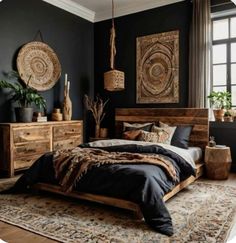 Dark Grey Boho Bedding, Black And Wood Theme Bedroom, Black And Amber Bedroom, Boho Velvet Bedroom, Black And Copper Bedroom Ideas, Dark Teal Boho Bedroom, Dark Country Bedroom, Dark Brown And Black Bedroom Ideas, Black And Brown Bedroom Aesthetic