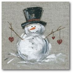 Watercolour Snowman, Winter Snowman, Snowman Painting, Snowman Crafts, Christmas Paintings, Fabric Paper, Christmas Wood