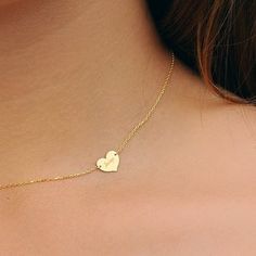 14K Solid Gold Heart Necklace/ Heart Name Necklace/ Love | Etsy Minimalist Handmade Heart Necklace For Everyday, Everyday Minimalist Handmade Heart Necklace, Handmade Minimalist Heart Necklace For Valentine's Day, Simple Heart Necklace For Mother's Day, Simple Everyday Heart Charm Necklaces, Dainty Heart Necklace For Everyday Wear, Simple Personalized Heart-shaped Necklace, Personalized Minimalist Heart Necklace For Everyday, Simple Heart Charm Necklaces For Mother's Day