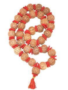 "Rare 8 Mukhi Ganesha Kantha Java Beads Strung In Traditional Style With Knots and Woolen Spacers Product Name : 8 Mukhi Rudraksha Kantha - Rare Collector Size - Java / Rare 8 Mukhi Ganesha Kantha Bead size : 29 mm - 33 mm Weight : 419 gms Length : 24 inches (Around the neck) // 48 inches (from ist bead till 33rd bead) Number of Beads : 32+1 Design : 33 beads of high quality 8 mukhi rudraksha of java strung in strong thread having traditional knots between beads with Woolen spacers . Origin : Ja Spiritual Festive Mala With Latkans, Temple Jewelry Mala For Rituals With 8mm Beads, Round Beads For Rituals And Festivals, Temple Jewelry Beads For Puja Festivals, Spiritual Mala With Latkans For Festive Occasions, Traditional Red Mala For Festive Season, Traditional Festive Jewelry With 8mm Beads, Spiritual Beaded Mala For Diwali, Temple Jewelry Mala With 8mm Beads For Rituals