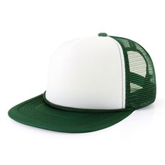 the green and white trucker hat is on display