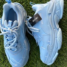 Balenciaga Triple S Chunky-Sole Sneakers Light Blue Size 9! Brand New With Tag! Light Blue Sneakers For Streetwear, Light Blue Sneakers For Spring Streetwear, Trendy Blue Sports Sneakers, Trendy Light Blue Sneakers For Spring, Balenciaga Triple S Black, Balenciaga Speed Runner, Balenciaga Race Runner, Pink Balenciaga, Balenciaga Arena