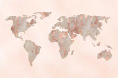 the map of the world is painted in pink and silver