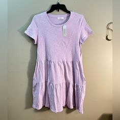 Brand New, Never Worn! Perfect For Easter, Spring, And Summer. It Even Has Pockets! Purple Cotton Relaxed Fit Dress, Purple Relaxed Fit Cotton Dress, Purple Relaxed Fit Short Sleeve Dress, Purple Knee Length Dress, Knee Length Dress, Easter Spring, Color Purple, Knee Length, Easter