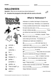 What is Halloween? Reading Gap-Fill Halloween Reading Activities, Free Halloween Worksheets, Halloween Reading Activity, Halloween Questions, Esl Materials, Hello English