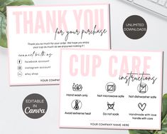 two pink and black business cards with the words thank you cupcakes on them