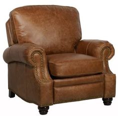 a brown leather recliner chair with nail polishing