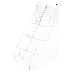 three tiered clear acrylic brochure holder with dividers on each side