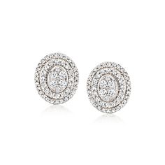 Ross-Simons - C. 2000 Vintage 1.15 ct. t. w. Diamond Earrings in 14kt White Gold. C. 2000. Our luxe Estate collection earrings will add unique glow to your features. Coated with 1.15 ct. t. w. round brilliant-cut diamonds, these earrings feature concentric ovals that bring both depth and exceptional sparkle to the classic shape. Crafted in polished 14kt white gold. Post/clutch, diamond earrings. Exclusive, one-of-a-kind Estate Jewelry. Diamond birthstones are the perfect gift for April birthdays Classic Oval Cluster Earrings With Cubic Zirconia, Classic Oval Cluster Earrings For Formal Occasions, Oval Brilliant Cut Cluster Earrings For Anniversary, Classic Oval Halo Cluster Earrings, Classic Oval Cluster Earrings With Halo Design, Oval Diamond Earrings With Pave Setting For Anniversary, Classic Oval Diamond Earrings With Pave Setting, Oval Earrings With Pave Setting For Anniversary, Classic White Gold Cluster Earrings With Pave Setting