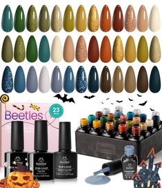 PRICES MAY VARY. WHAT YOU GET: Beetles' 2024 popular nail colors include 20 pcs Gel Polish Colors (5ml each bottle) + 3 x No Wipe Base and Glossy & Matte Top Coat (7.5ml each bottle). Beetles Gel Nail Polish Set features 20 beautiful shades of popular and trendy colors suitable for daily routine life! Ideal Gift for Her: Beetles nail gel polish kit comes in a beautiful gift box. It is appropriate for any holiday or special event. No more struggling to decide which colors to select. Glam and glitter nail designs can be freely finished with these vibrant color gels. Easy Application and Good Tenacity: Beetles gel polish kit is long-lasting for 28+ days with perfect shine under proper application - with base gel top coat under the full application process and needs to be cured under LED/UV li Fall Gel Nail Polish, Popular Nail Colors, Routine Life, Halloween Green, Halloween Manicure, Curly Styles, Witchy Nails, Nail Polish Kit, Fall Gel Nails