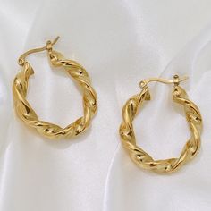 Helix Twist Gold Hoop Earrings-Ringified Jewelry Modern Twist Tarnish Resistant Twisted Earrings, Modern Twist Everyday Earrings, Elegant Spiral Hypoallergenic Hoop Earrings, Elegant Hypoallergenic Spiral Hoop Earrings, Small Hoop Earrings With Modern Twist, Tarnish Resistant, Modern Twist Small Hoop Earrings Tarnish Resistant, Elegant Twisted Tarnish-resistant Hoop Earrings, Gold Hoop Earrings With A Modern Twist, Elegant Twisted Hoop Earrings Gift