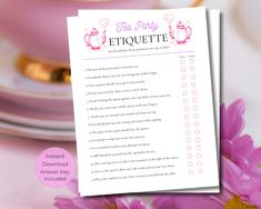 a tea party etiquette with pink flowers