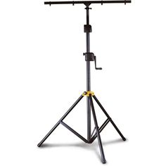 a black tripod stands on a white background