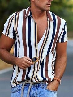 Nike Air Max Command, Short Sleeve Tops Casual, Mens Printed Shirts, Tops Casual, Casual Stripes, Mode Inspo, Men's Shirts, Men Looks, Summer Shirts