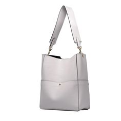 Women's Off-white Genuine Leather Shoulder Bucket Bag with Wide Strap | Baginning Chic Gray Office Bags, Elegant Gray Shoulder Bag For Everyday Use, Elegant Gray Shoulder Bag For Everyday, White Shoulder Bag With Silver-tone Hardware For Office, Modern Gray Formal Bag, White Bucket Bag With Detachable Strap For Office, Classic Gray Shoulder Bag With Removable Pouch, Elegant Gray Leather Shoulder Bag, Chic Gray Shoulder Bag With Removable Pouch