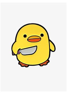 a yellow bird with a knife in its mouth