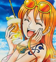 Cr.@daily_namii Evangelion Art, One Piece Nami, Colorful Aesthetic, One Piece Funny, One Peice Anime, Pink One Piece, Cartoon Icons